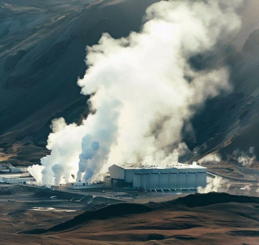 una central geotérmica enclavada en un paisaje volcánico.